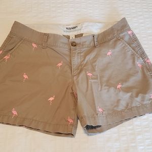 Flamingo embroidered tan shorts